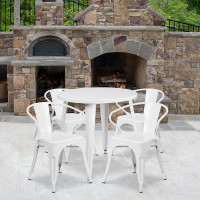 Flash Furniture CH-51090TH-4-18ARM-WH-GG 30" Round Metal Table Set with Arm Chairs in White